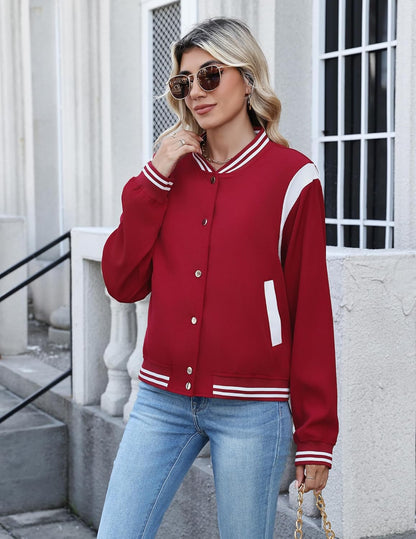 Zeagoo Bomber Jacket Women Varsity Casual Button Down Lightweight 2025 Fall Fashion Short School Outfits with Pockets