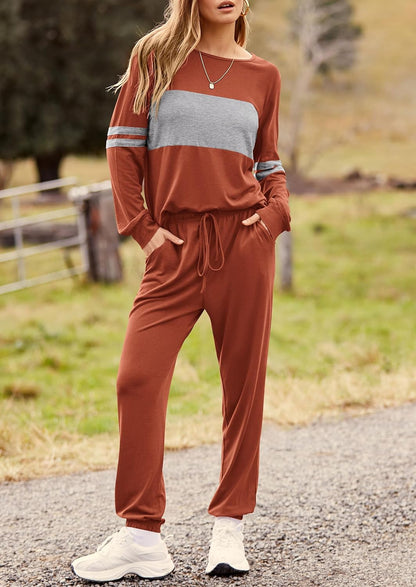 PRETTYGARDEN Women's Color Block 2 Piece 2025 Fall Tracksuit Crewneck Long Sleeve Tops Long Sweatpants Outfits Lounge Sets