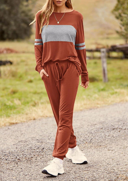 PRETTYGARDEN Women's Color Block 2 Piece 2025 Fall Tracksuit Crewneck Long Sleeve Tops Long Sweatpants Outfits Lounge Sets