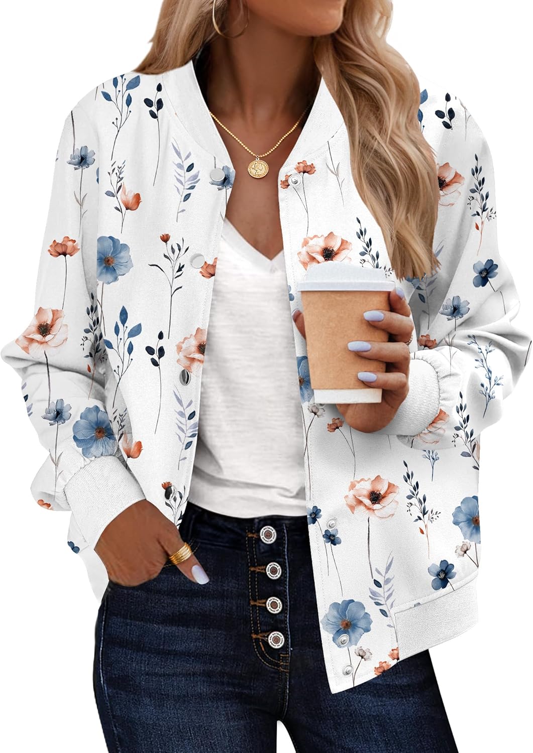 Zeagoo Bomber Jacket Women Varsity Casual Button Down Lightweight 2025 Fall Fashion Short School Outfits with Pockets