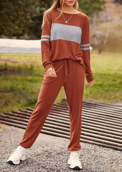 PRETTYGARDEN Women's Color Block 2 Piece 2025 Fall Tracksuit Crewneck Long Sleeve Tops Long Sweatpants Outfits Lounge Sets