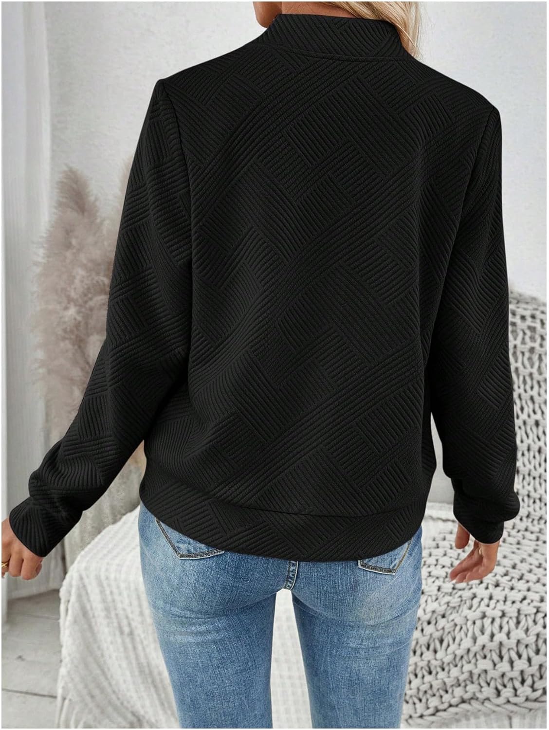Verdusa Women's Zip Up Textured Lightweight Bomber Jacket Casual Long Sleeve Outerwear