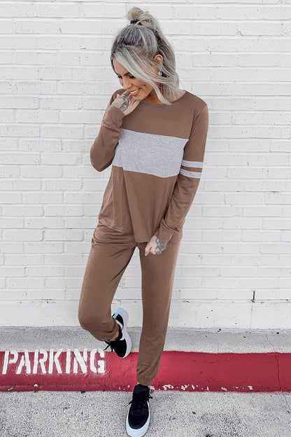 PRETTYGARDEN Women's Color Block 2 Piece 2025 Fall Tracksuit Crewneck Long Sleeve Tops Long Sweatpants Outfits Lounge Sets