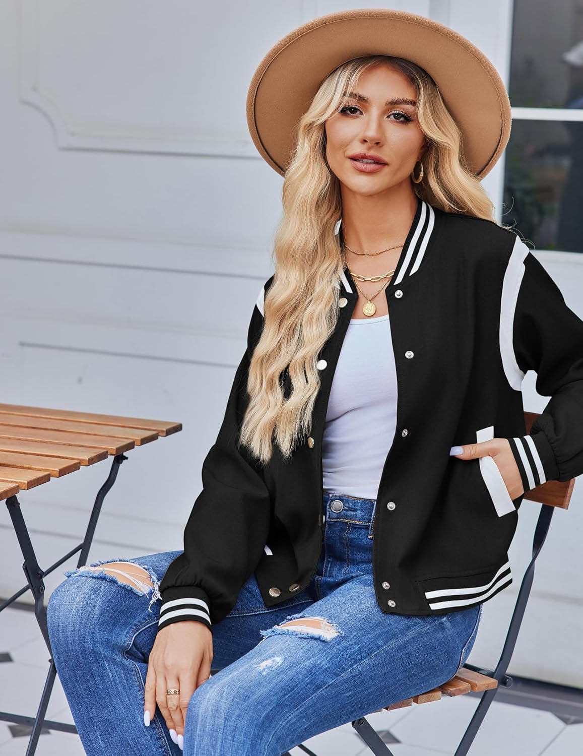 Zeagoo Bomber Jacket Women Varsity Casual Button Down Lightweight 2025 Fall Fashion Short School Outfits with Pockets