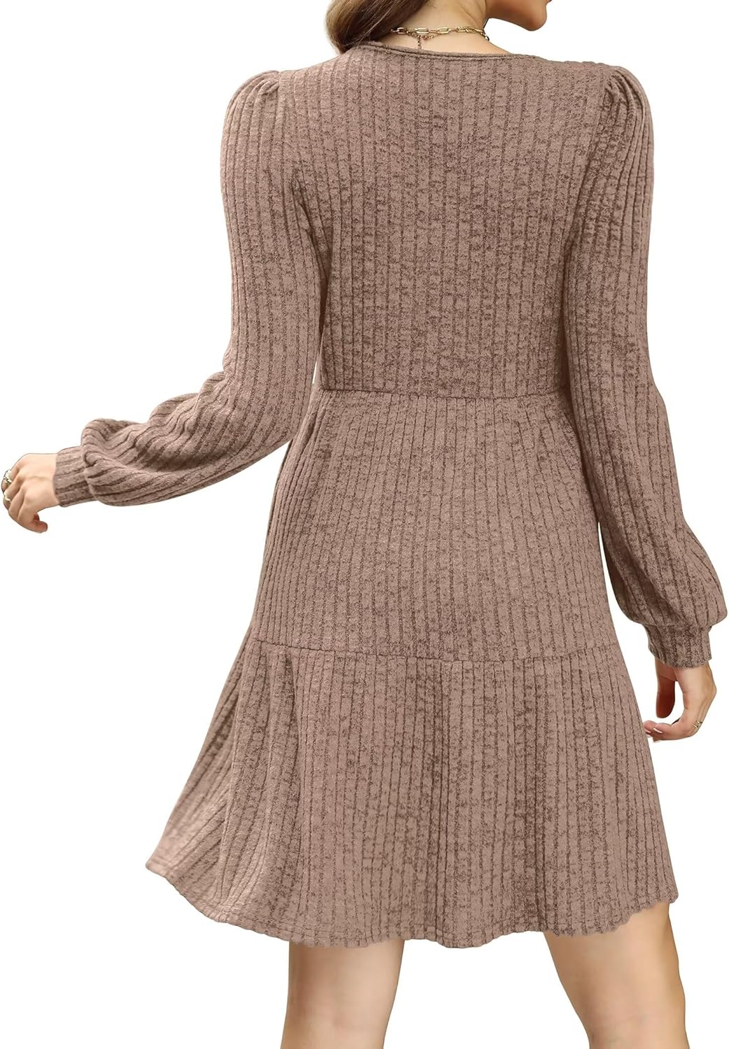 SAMPEEL Fall Dresses for Women 2025 Clothing Trendy Square Neck Long Sleeve A Line Sweater Dress with Pocket