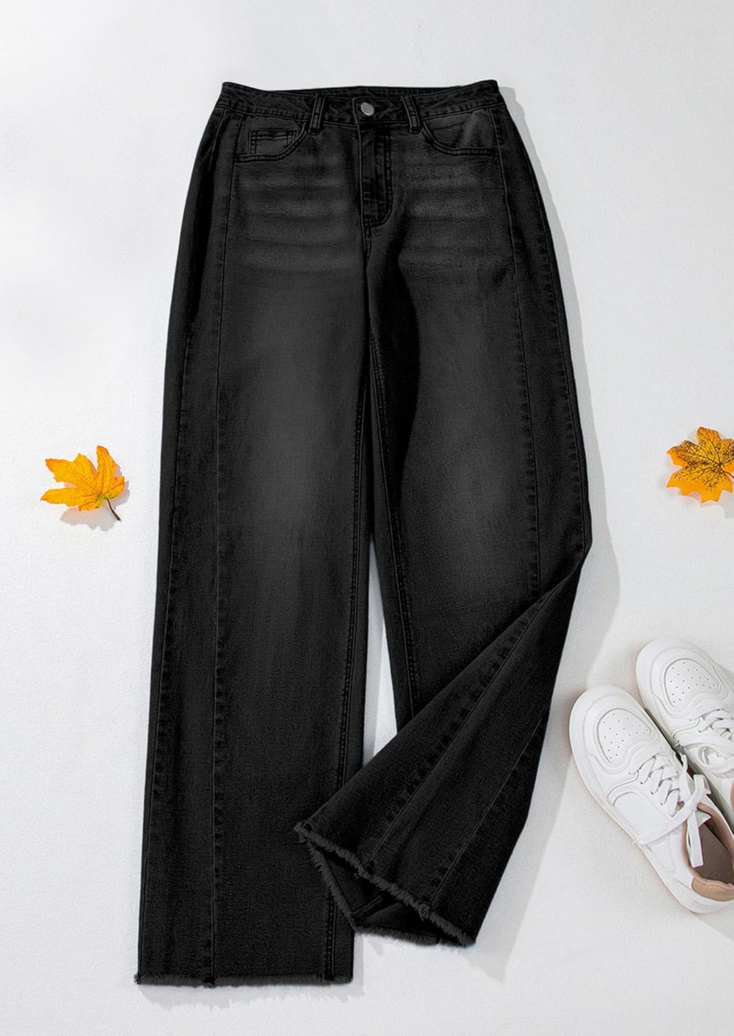 PRETTYGARDEN Wide Leg Jeans for Women Trendy 2025 High Waisted Stretchy Baggy Raw Hem Denim Palazzo Pants with Pockets
