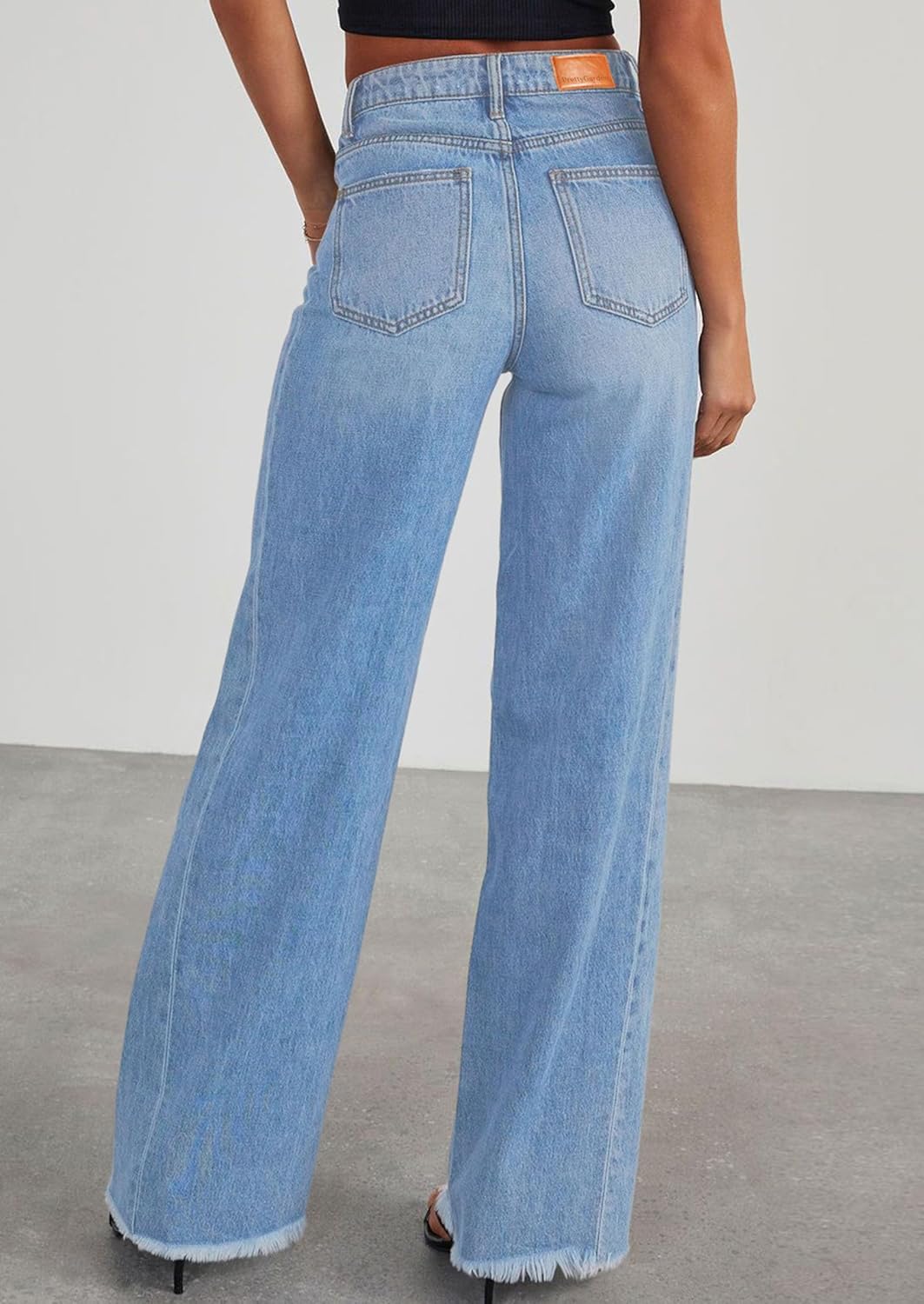 PRETTYGARDEN Wide Leg Jeans for Women Trendy 2025 High Waisted Stretchy Baggy Raw Hem Denim Palazzo Pants with Pockets