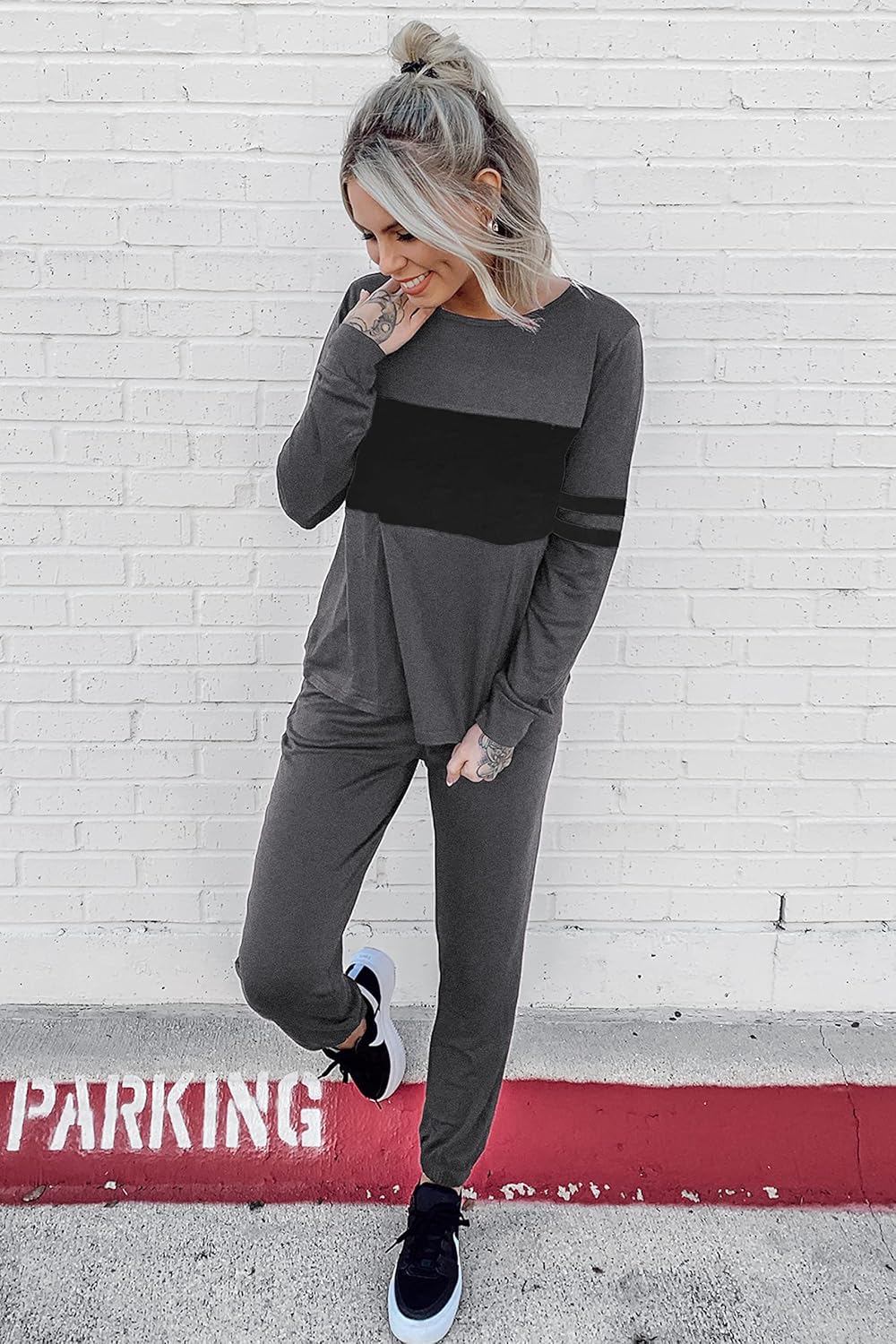 PRETTYGARDEN Women's Color Block 2 Piece 2025 Fall Tracksuit Crewneck Long Sleeve Tops Long Sweatpants Outfits Lounge Sets