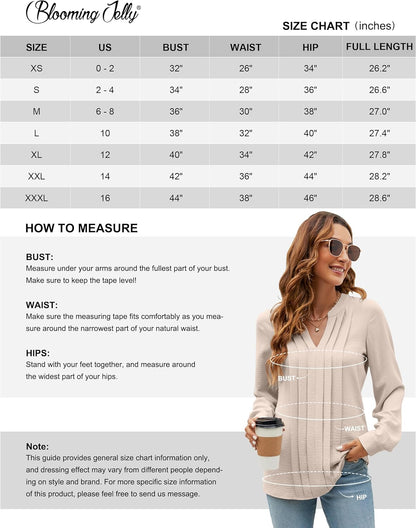 Blooming Jelly Women's Dressy Casual Blouses Business Work Tops Long Sleeve V Neck Pleated Shirts 2025 Fall Outfits