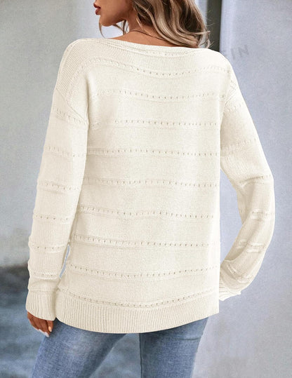 Zeagoo Womens Sweaters Cute Long Sleeve Off The Shoulder Pullover Tops Hollow Out Crochet Dressy Casual Outfits