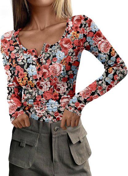 Ribbed Henley Long Sleeve Top