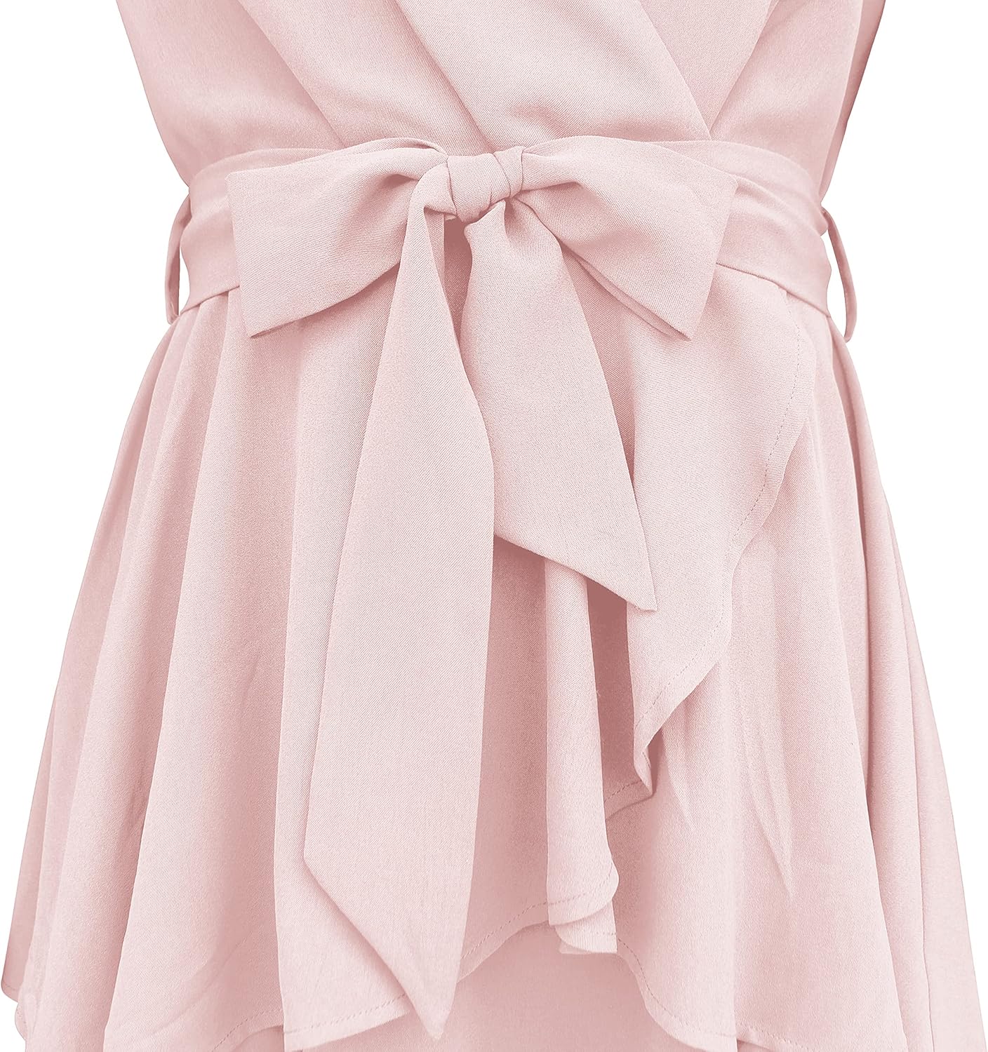 Cosonsen Women's Dress Deep V-Neck Long Sleeve Waist Tie Ruffle Mini Swing Skater Dresses