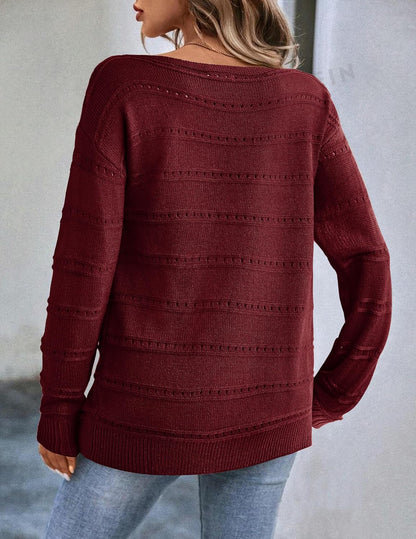 Zeagoo Womens Sweaters Cute Long Sleeve Off The Shoulder Pullover Tops Hollow Out Crochet Dressy Casual Outfits