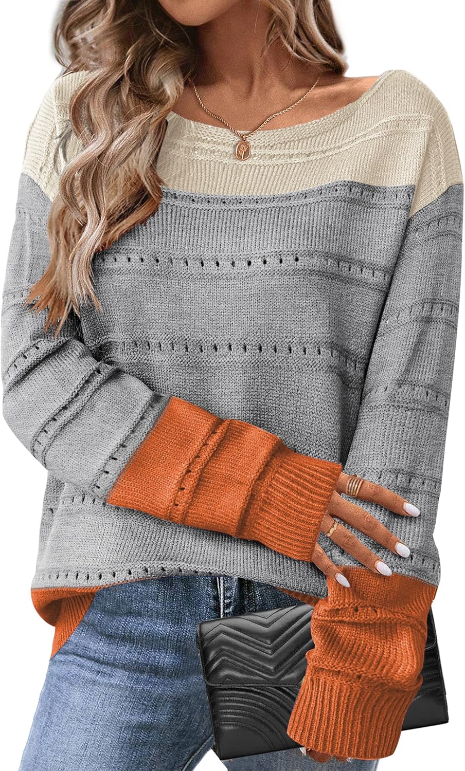 Zeagoo Womens Sweaters Cute Long Sleeve Off The Shoulder Pullover Tops Hollow Out Crochet Dressy Casual Outfits