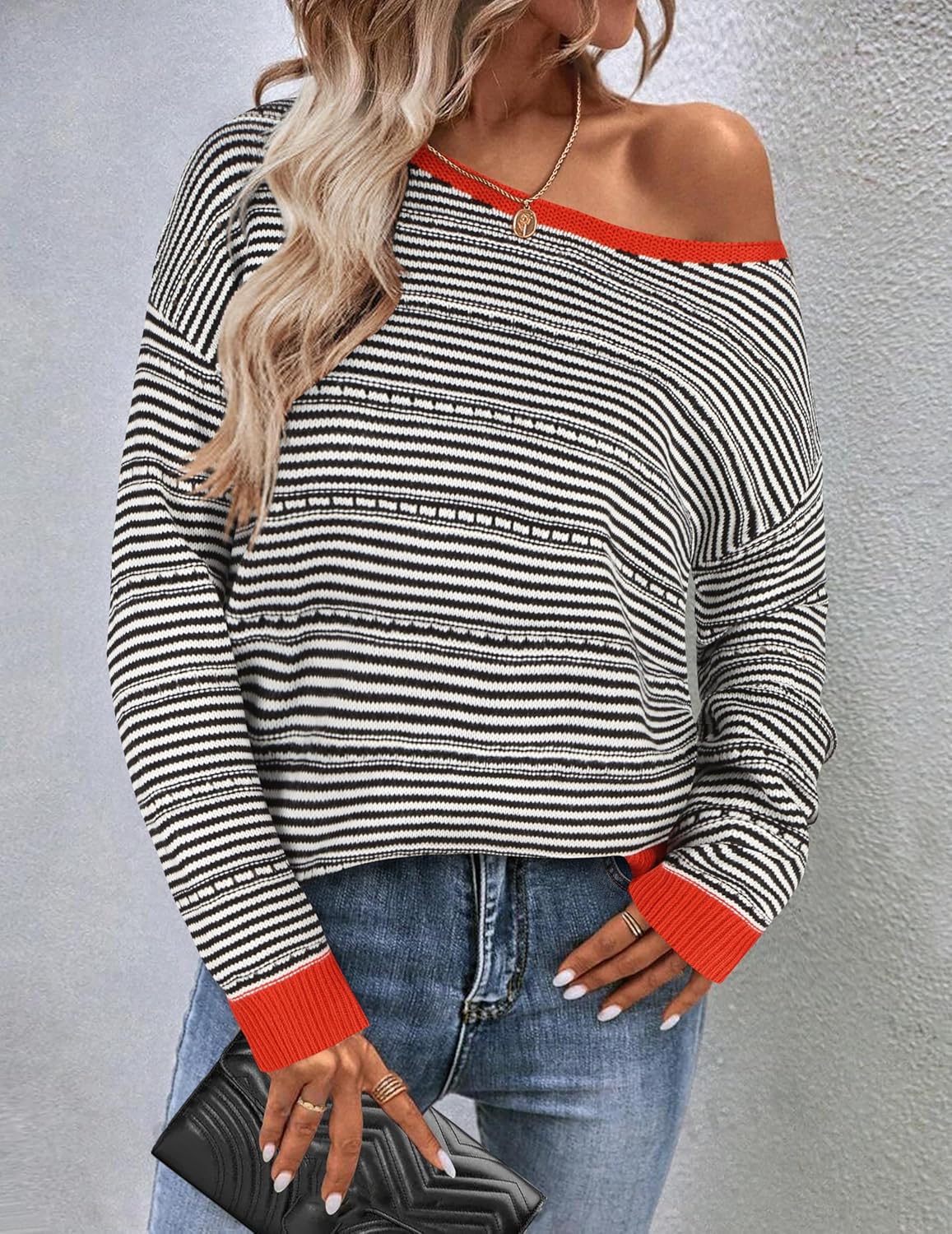 Zeagoo Womens Sweaters Cute Long Sleeve Off The Shoulder Pullover Tops Hollow Out Crochet Dressy Casual Outfits