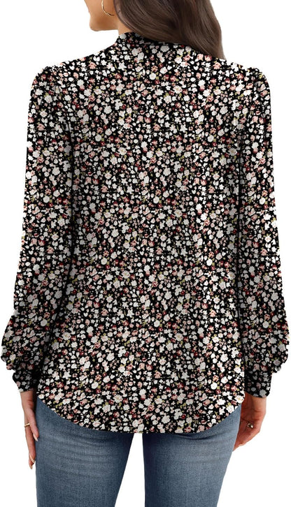 WIHOLL Long Sleeve Shirts for Women Mock Neck Tops Pleated Front Blouses Dressy Casual Fall Clothes 2025 Fashion
