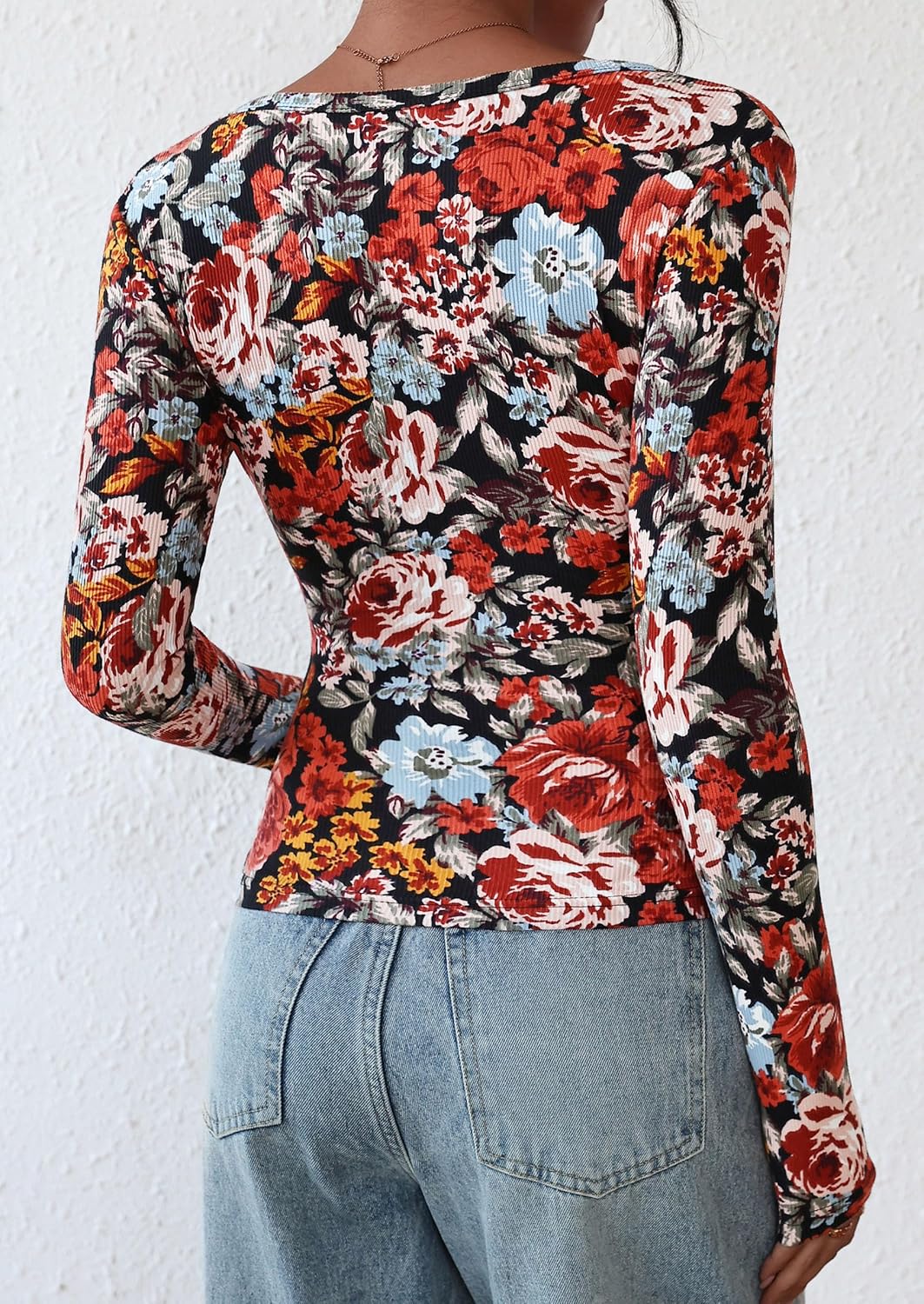 Ribbed Henley Long Sleeve Top