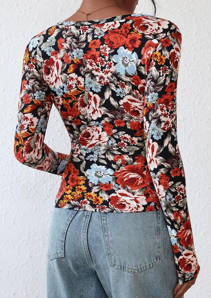 Ribbed Henley Long Sleeve Top