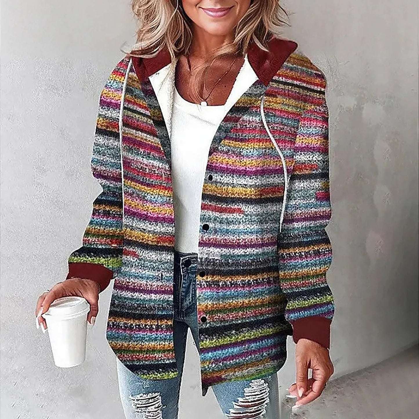 Women's Buttoned Plaid Jacket