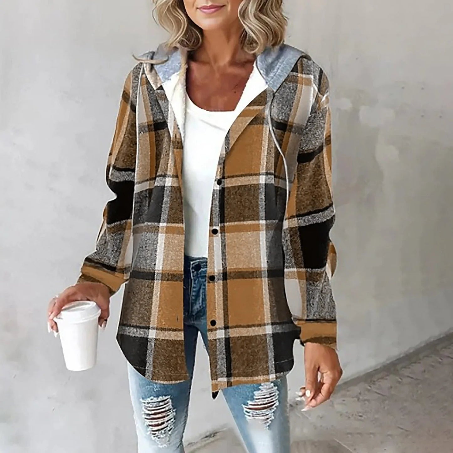 Women's Buttoned Plaid Jacket