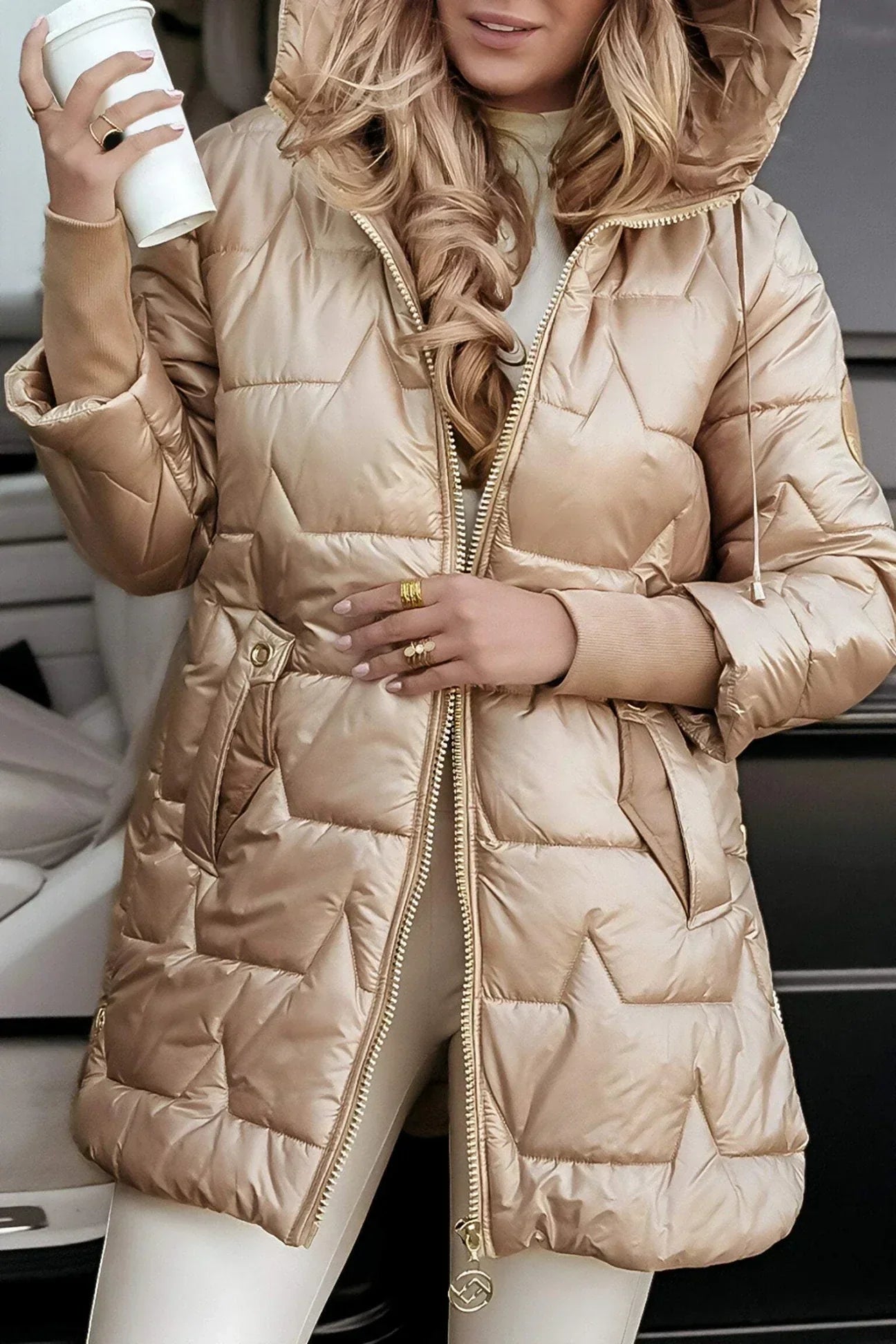 Olivia | Long Quilted Hooded Coat
