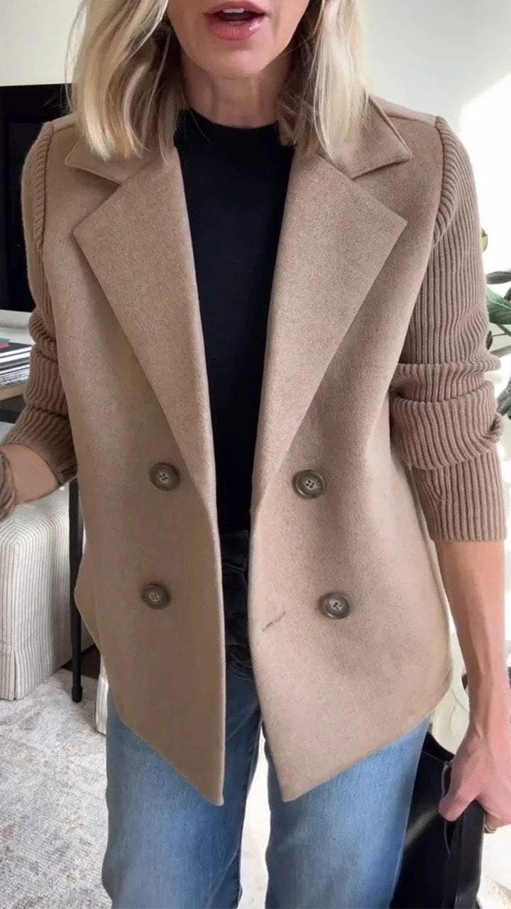 Chic Blazer with Knitted Sleeves