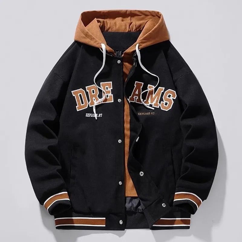 HOODED VARSITY JACKET