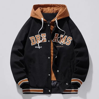 HOODED VARSITY JACKET