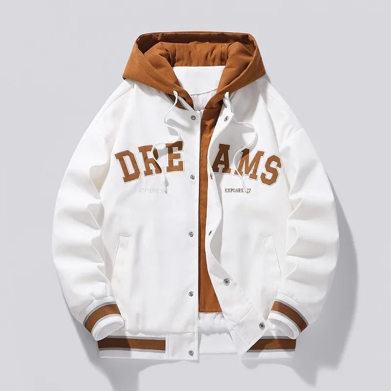 HOODED VARSITY JACKET